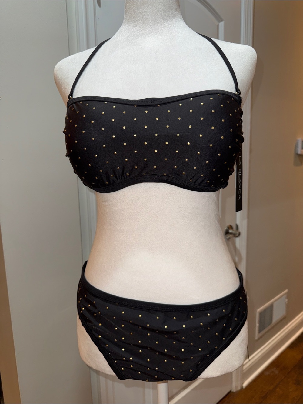 La Blanca Black Bandeau Bikini with Gold Studs